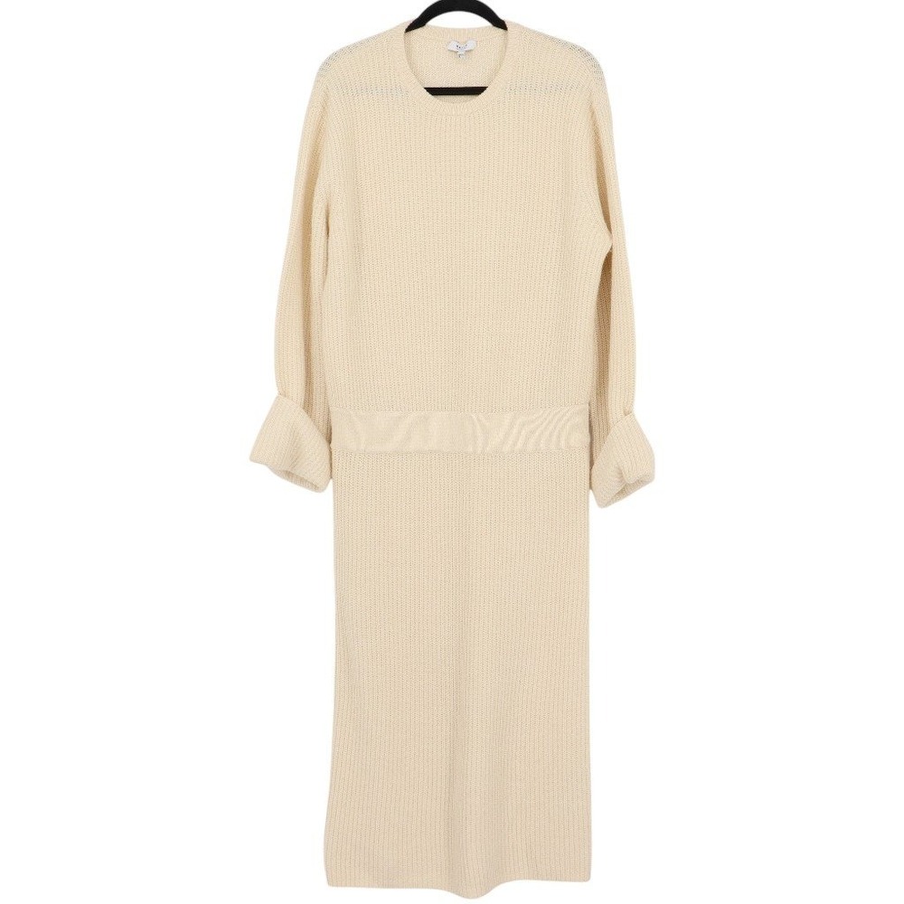 Reiss Jodie Cream Wool Cashmere Blend Ribbed Knit Women's Size L Sweater Dress